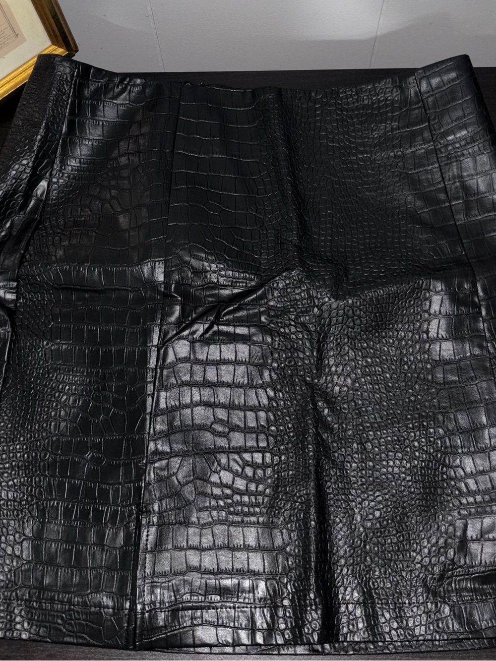 Francesca's Collections Black Faux Croc Mini Skirt